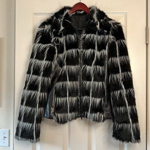 John Richmond Black & White Fur and Leather Jacket
